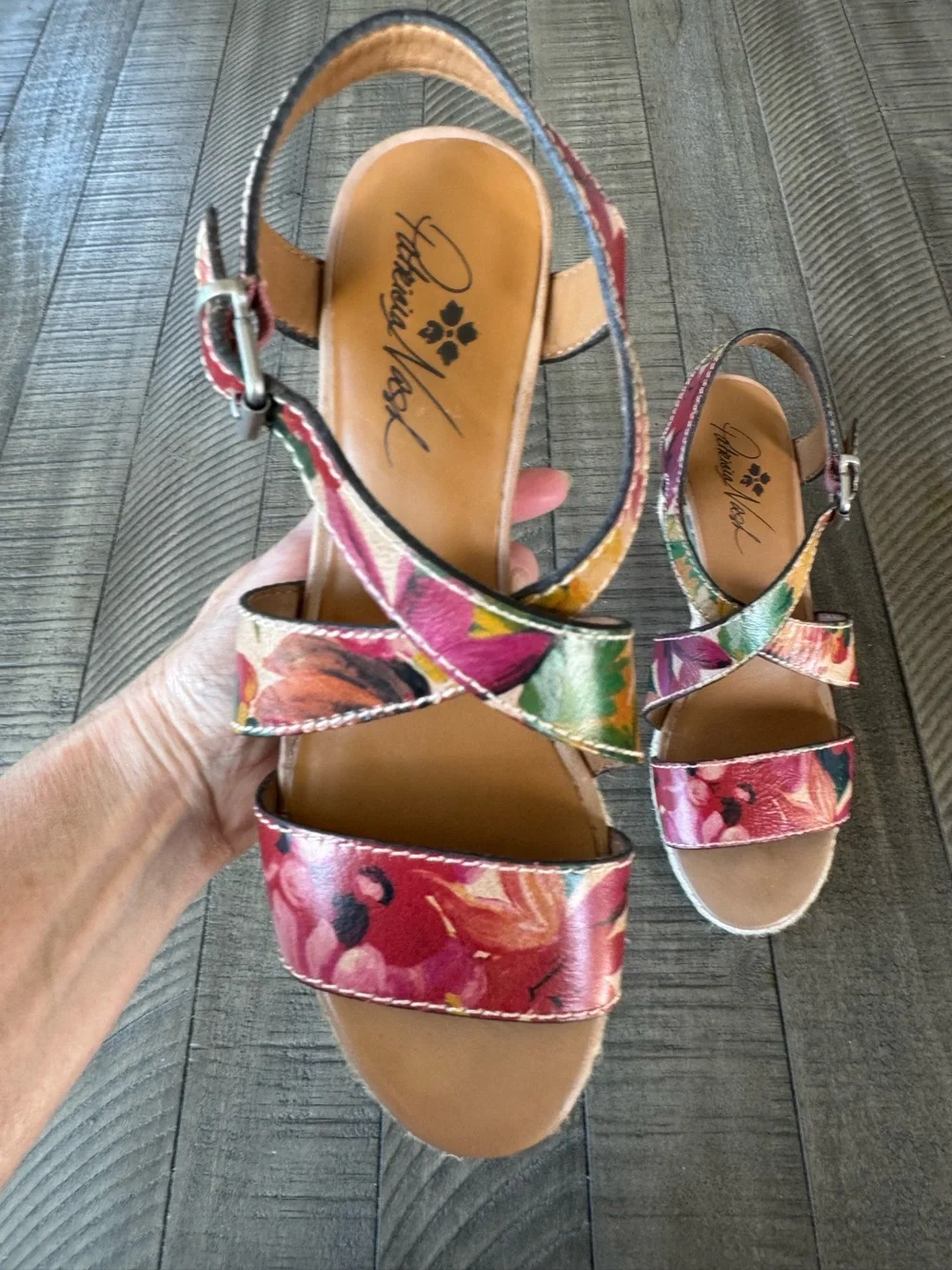 Patricia Nash Rafa Floral Leather Espadrille Wedge Sandals Women’s Size 7